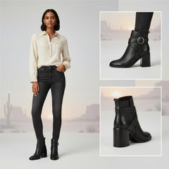 Tuhoomall Fashion Ankle Boots for Women, Comfort Short Booties with Chunky Heels, Casual Office Wear, Adjustable Metal Buckle, Rubber Sole, All-Season Style