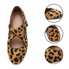Tuhoomall Ballet Flats For Women, Stylish Casual Shoes, Perfect For Parties & Performances, Adjustable Strap, Trendy Leopard Print, Comfortable Rubber Sole