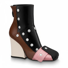 Tuhoomall Fashion Ankle Booties With Zip And Studs, Chunky Wedge Heel, Stylish For Parties And Casual Outings, All-Season Wear