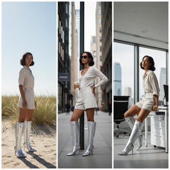 Tuhoomall Comfortable Knee-High Fashion Boots with Zip and Studded Design, 10cm High Heel for Parties, Weddings, and Everyday Stylish Looks