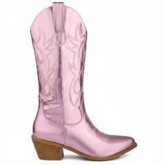 Tuhoomall Western Chunky Heel Women's Cowboy Boots, Comfortable Slip-On, Retro Embroidered Design, Non-Slip Sole for Travel and Casual Wear