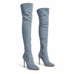 Tuhoomall Stiletto Over-The-Knee Boots for Women, Pointed Toe Denim Fabric, 4-Inch Heel, Fashionable Party & Performance Wear