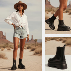 Tuhoomall Fashion Casual Waterproof Ankle Boots with Thick Sole, Round Toe, Easy Slip-On Design for Daily Office Wear