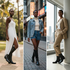 Tuhoomall Western Style Knee-High Fashion Boots with Studded Design, Comfortable Slip-On Chunky Heel for Parties and Casual Wear