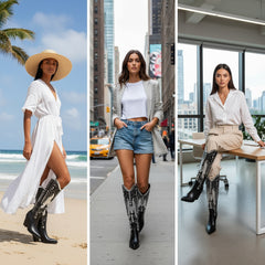 Tuhoomall Pointed-Toe Mid Calf Boots With Rhinestones For Fashion Parties | Chunky Heel, PU Upper, All-Season Style