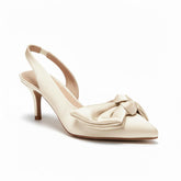 Tuhoomall High Heel Sandals for Women with Bow Design, 3.15in Pointed Toe, Fashionable Casual Stylish Comfort, Elastic Back Strap, Suede and Fabric