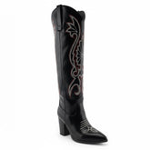 Tuhoomall Western Floral Embroidered Knee-High Boots for Women - Comfortable Slip-On Design with Chunky Heel for Parties and Daily Wear