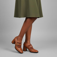 Tuhoomall Mary Jane High Heel Loafers for Women, 7.5 cm Chunky Heel, All-Season Fashion, Pure Leather, Comfortable Slip-On Design