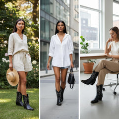 Tuhoomall Western Style Ankle Boots For Women, Vintage Plain Leather, Low Heel, Casual Chic, All-Season Fashion, Unique Embroidery Design