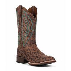 Tuhoomall Western Mid Calf Boots For Women, Chunky Heel, Square Toe, Embroidered Design, Slip-On, Fashion Casual, All Season, Rubber Sole