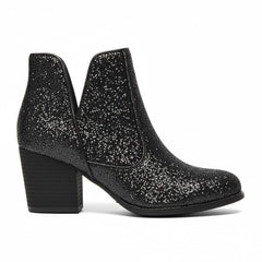 Tuhoomall Glitter Ankle Boots for Women, 3-Inch Chunky Heel, Shiny Pointed Toe, Perfect for Parties and Fashion Events