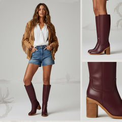 Tuhoomall Comfortable Fashion Ankle Boots for Casual, Office, and Daily Wear - Chunky Heel, Square Toe, Solid Color, All-Leather, Perfect for All Seasons