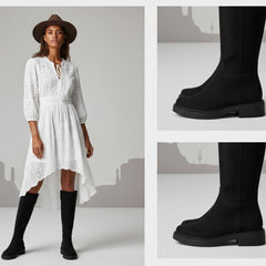 Tuhoomall Fashion Comfort Knee High Boots for Women - Low Heel Zipper Closure, Stylish for Office and Travel, Timeless Solid Color Design