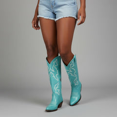 Tuhoomall Western Knee-High Boots for Fashion Casual Style with Embroidered Design and Chunky Heel, Ideal for Ranch and Outdoor Activities