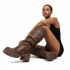 Tuhoomall Gothic Knee-High Boots for Women, Comfortable Chunky Heel, Stylish Slip-On Design for Casual Street Outings