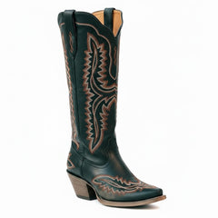 Tuhoomall Stylish Western Mid-Calf Boots for Women - Embroidered Vegan Leather, 2.76in Low Chunky Heel, Perfect for Year-Round Casual Wear