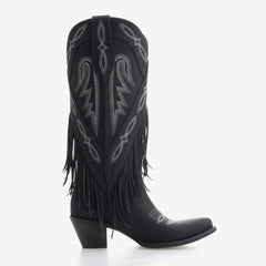 Tuhoomall Western Mid Calf Boots for Women, Embroidered Fringe Vegan Leather, 1.75" Heel, Stylish Retro Design for Casual Wear Tuhoomall