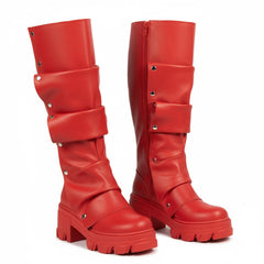 Tuhoomall Gothic Knee-High Boots for Women, Comfortable Chunky Heel, Stylish Slip-On Design for Casual Street Outings