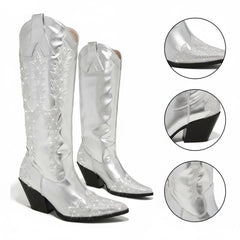Tuhoomall Western Chunky Heels Ankle Boots with Rhinestones, Vegan Leather, 3-Inch Heel for Casual Performance and Runway Styles Tuhoomall
