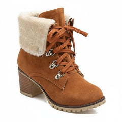 Tuhoomall Fashion Casual Ankle Boots for Women, Classic Street Style, Round Toe, Mid Heel, Lace-Up, Solid Color, Perfect for Winter Wear