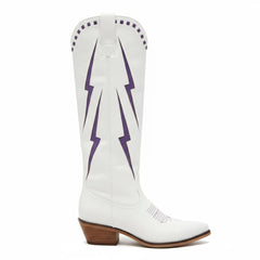 Tuhoomall Western Cowgirl Mid Calf Boots with Chunky Heel, Pointed Toe, Embroidered Design, Slip-On Style for Fashionable Casual Wear