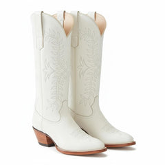 Tuhoomall Western Mid Calf Boots with Embroidered Leaf Design, Chunky Heel 2.00 in, Casual Stylish Footwear for All Seasons