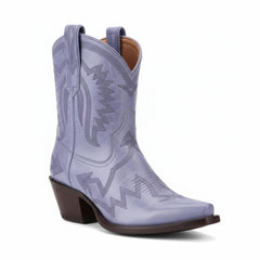 Tuhoomall Metallic Western Ankle Boots for Women - Stylish Slip-On Design with Embroidered Floral Pattern, Casual All-Season Footwear