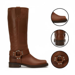 Tuhoomall Stylish Knee High Boots For Women | Comfortable Chunky Heel | Everyday Casual & Travel Use | Solid Color With Metallic Buckle