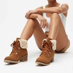 Tuhoomall Fashion Casual Ankle Boots for Women, Classic Street Style, Round Toe, Mid Heel, Lace-Up, Solid Color, Perfect for Winter Wear