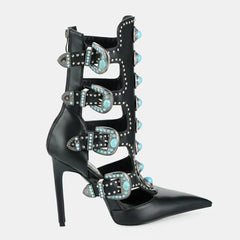 Tuhoomall Fashion Ankle Boots for Women with Chunky Heels, Pointed Toe, Embellished Design, Perfect for Casual, Performances, and Parties Tuhoomall