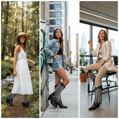 Tuhoomall Chunky Heel Western Rhinestone Booties with Fringes for Fashion Events, Pointed Toe, Slip-On Style, All-Day Comfort, Eye-Catching Design