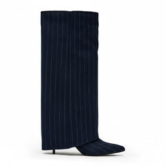 Tuhoomall Fashion Women's Foldable Ankle Boots, Striped Pointed Toe, 7cm Stiletto Heels for Work and Casual Wear Tuhoomall