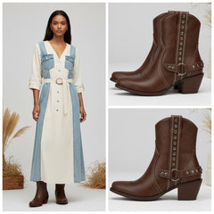 Tuhoomall Retro Ankle Booties with Chunky Heel and Snip-Toe, Distressed Embroidery and Studs for Casual Everyday Style