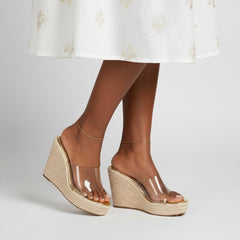 Tuhoomall Wedge Sandals For Women, Summer 10cm Heel, Slip-On Design, Fashionable Solid Color, Ethnic Style