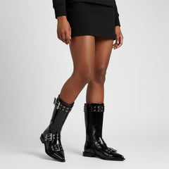 Tuhoomall Comfortable Mid-Calf Boots For Parties & Daily Wear With Adjustable Buckles, Zipper And Metal Accents - Casual All-Season Fashion Footwear