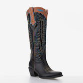 Tuhoomall Western Cowgirl Mid Calf Boots With Embroidery Slip-On Design, Chunky Heel For Fashion Casual Style, Snip-Toe, Perfect For All Seasons