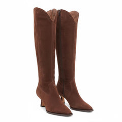 Tuhoomall Stylish Knee-High Boots for Women, Comfortable Cat Heel with Zipper Closure, Classic Solid Color for Casual, Business, and Travel