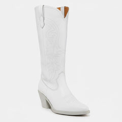 Tuhoomall Western Cowboy Boots, Chunky Block Heel, Embroidered Design, Mid Calf Length, Fashion Casual, Perfect for Performances and Everyday Wear
