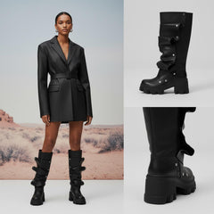 Tuhoomall Gothic Knee-High Boots for Women, Comfortable Chunky Heel, Stylish Slip-On Design for Casual Street Outings