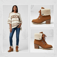 Tuhoomall Fashion Casual Ankle Boots for Women, Classic Street Style, Round Toe, Mid Heel, Lace-Up, Solid Color, Perfect for Winter Wear