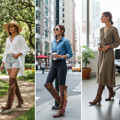 Tuhoomall Western Over Knee Boots with Fringe and Heart Pattern, Block Heel 2.76in, Zipper Closure, Faux Suede for Fashionable Boho Lifestyle