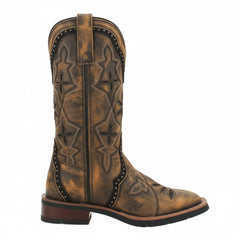 Tuhoomall Retro Western Style Mid-Calf Boots with Floral Embroidery and Sturdy Low Heel for Fashionable Casualwear