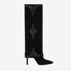 Tuhoomall Women’s Fashion Knee-High Foldable Boots - Stylish Stiletto Heels with Studded Accents for Parties and Casual Wear Tuhoomall