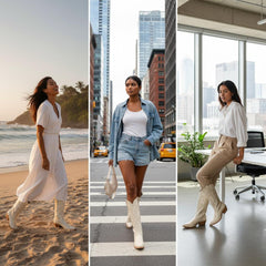 Tuhoomall Western Cowgirl Boots Mid Calf Chunky Heel Slip-On Embroidered Fashion Boots for Travel Outdoor Classic Style