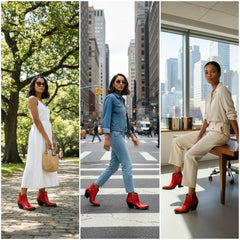 Tuhoomall Stylish Women's Ankle Boots, Chunky 2.36 in Heel, Slip-On Design, Embroidered Details, All-Season Fashion