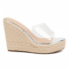 Tuhoomall Wedge Sandals For Women, Summer 10cm Heel, Slip-On Design, Fashionable Solid Color, Ethnic Style