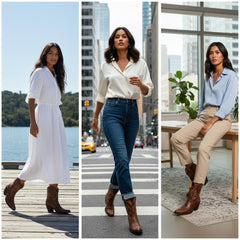 Tuhoomall Western Style Ankle Boots For Women, Vintage Plain Leather, Low Heel, Casual Chic, All-Season Fashion, Unique Embroidery Design