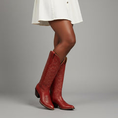 Tuhoomall Western Boots for Women with Embroidery, Chunky Heel 2.00 in, Mid-Calf Length, Vegan Leather, Casual Fashion Footwear, All Seasons