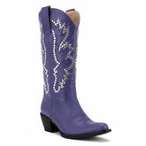 Tuhoomall Western Ankle Boots for Women, Chunky Heel, Rhinestone Embroidery, Slip-On, All-Season Comfortable Casual Style
