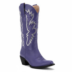 Tuhoomall Western Ankle Boots for Women, Chunky Heel, Rhinestone Embroidery, Slip-On, All-Season Comfortable Casual Style